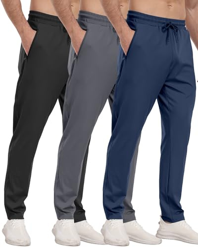 PARISDIARY 3 Pack Mens Athletic Sweatpants with Zipper Pockets,Workout Gym Joggers Pants for Men Running Jogging Pants-BlackDark GrayNavy-M