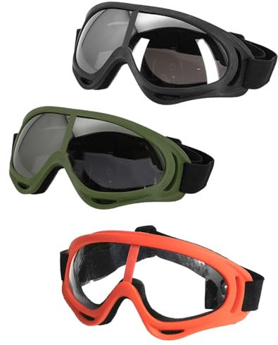 Vueinrg 3 Stück Schutzbrille Kinder Winddicht Staubdicht Motorradbrille Einstellbar Sicherheitsbrille Augenschutzbrille Safety Glasses für Outdoor-Sportarten CS Augenschutz