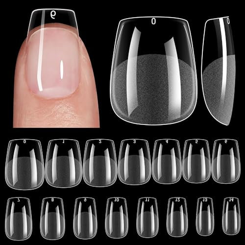 ZIFUTON Capsule Americaine Ongle Ultra Court 450pcs, Faux Ongles Court Ballerine Xs, Capsule Ongle Gel x Pose Americaine Couverture Complète Pour Débutant,Salons de Manucure-Transparent-15 Tailles