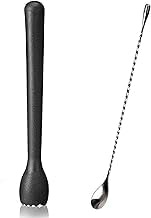 Bhavika Creation Stainless Steel Teardrop Bar Spoon with Black PVC Muddler, Set of 2, Cocktail Stirrer, Mixing Spoon, large