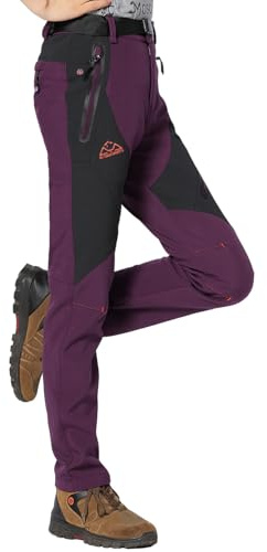 Rdruko Womens Fleece Lined Waterproof Warm Trousers Thermal Winter Snow Ski Pants for Outdoor Camping Hiking Walking Purple S