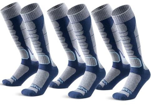 WEIERYA Merino Wool Ski Socks for Men, Skiing, Snowboarding, Hiking, Trekking, Thermal Winter Wool Socks, Pack of 3, Blue（9-12）