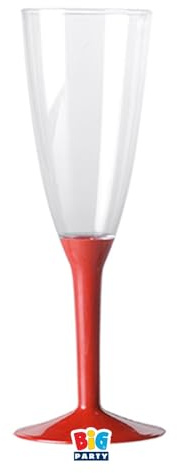PARTYLANDIA Calici Flute Crystal con Basi Colorate, Plastica Alta Qualità, Feste ed Eventi Speciali (Rosso)