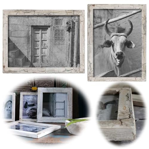 LS-LebenStil XL Vintage Wand Bilderrahmen Dehli - Fundholz Recycelt - Crackle Weiß Fil - 20x30cm - Retro Fotorahmen Leerrahmen für Leinwand Bilder Passepartouts zum Aufhängen Collage Photo Frames