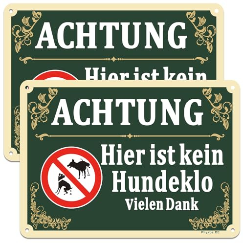 Phyabe Achtung Hier Ist Kein Hundeklo Schild 2 Stück 25 x 8 cm, Aluminium | Schutz gegen Hund Schild, wetterfest, rostfrei, mit vorgebohrten Löchern, Gewerbe & Privatbereich