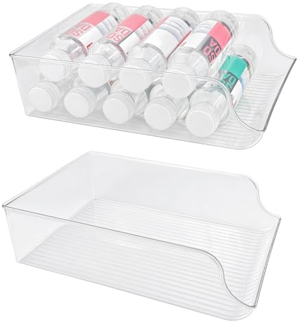 Neehows 2 Pack Water Bottle Organizer Storage for Refrigerator, Fridge Drink Organizer Plastic Water Bottle Holder Dispenser Container Bin for Freezer Pantry Cabinet Kitchen -Clear
