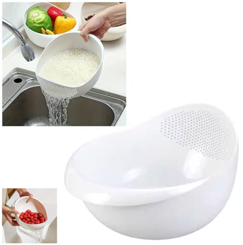 Rice Washing Bowl Colander -Pasta Drainer, Wash Fruit & Veg, Steamer Basket, Strainer Basket, Sieve & Serve (Rice, Lentil Washer)