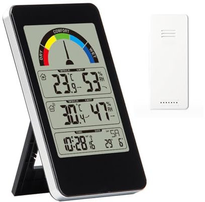 GZKDKZB Estación meteorológica inalámbrica Profesional, con Sensor Exterior, Temperatura y Humedad Interior y Exterior, Reloj controlado por Radio/Fecha barométrica/Despertador/indicador d