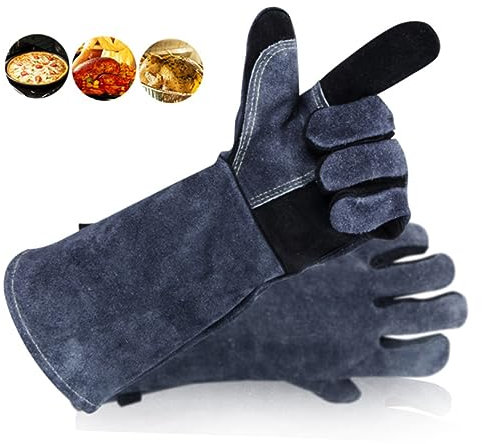 KICHOUSE 1paar Hitzebeständige Grillhandschuhe Aus Leder Für BBQ Ofen Und Kamin Feuerschutz rutschfest Und Langlebig Für Outdoor-Kochen Und