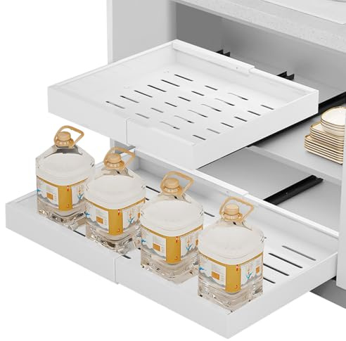 Eckerdromk Tiroir Coulissant Cuisine, Extensible Tiroir Coulissant Telescopique, (31–53 cm B x 42 cm T x 6 cm H) Bac Rangement Coulissant Placard Cuisine Organisateur D'Armoires pour Armoir (Blanc)