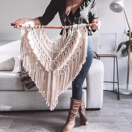 WABMJGW Makramee-Wandbehang, Boho-Dekor, handgefertigt, gewebter Wandteppich, natürliches Baumwollseil, Quasten-Wandteppich, Wandkunst, Bohemian-Chic, Heimdekoration für Schlafzimmer,A 75x90cm