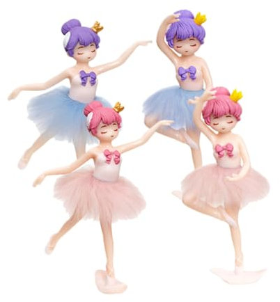 VANZACK 4stücke Ballerina Tortendeko Aus PVC Zarte Tanzende Mädchen Statue Schreibtischdekor Für Mädchen Cupcake-Topper Party Und Festivaldekoration
