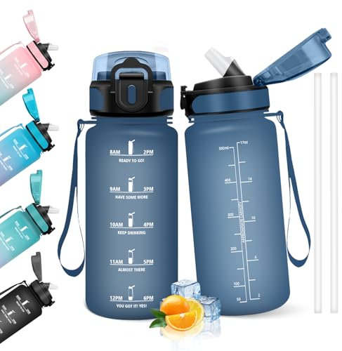 HoneyHolly Borraccia 500Ml, Senza BPA & A Prova di Perdita, Borracce con Cannuccia, Reutilizables, Borraccia Scuola Elementare, Water Bottle per Scuola, Palestra, Ufficio, Running