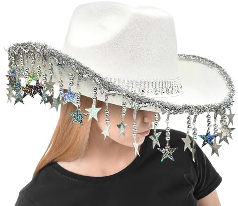 Generisch Bling Cowboy -Hüte für Frauen, Cowboyhüte für Party - Glitzer Cowboyhut | Kopfbedeckung mit fünffachen Star Quasten für Maskerade-Accessoires