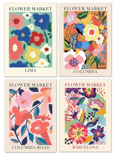BSITSSS Poster, Fiori Colorati Posters, set da 4 (20 x 30 cm), Poster da Parete Fiori Colorati, Stampe da Parete, Quadretti daParete per Soggiorno, Cucina, Camere da Letto, Frameless