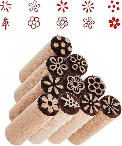 10 Stück Holzstempel Tonstempel Ton Stempel Set für Ton und Keramik | Runde Motivstempel Töpferstempel kleine Handgeschnitzte Stempel für DIY Keramik Ton Teig Gebäck Kekse