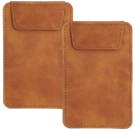 sourcing map Mini-Klemmbrett, 12,7 x 7,6 cm, Leder, klein mit Stifthalter, Mini-Größe, magnetisches Schreibklemmbrett für Geschäft, Büro, Restaurant und Hotel, Braun, 2 Stück
