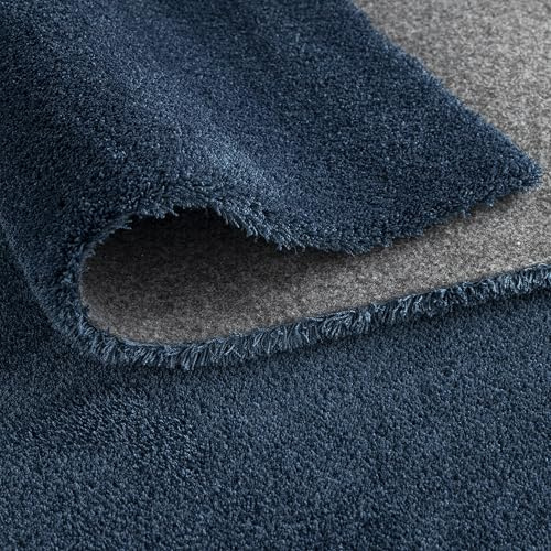 Primaflor Hochflor-Teppich Mellow 160x230cm Dunkel-blau | Einfarbig, waschbar, mit Glanzoptik & weicher Rückseite | zuschneidbar, antistatisch, Oeko Tex, für Wohnzimmer, Schlafzimmer, Flur