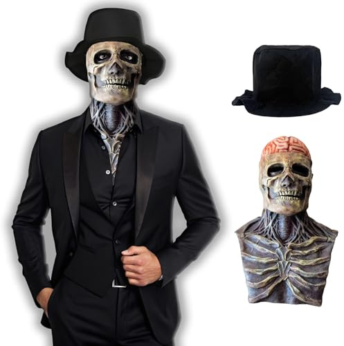 HUTRADE Masque De CrâNe D'Halloween, Masque CéRéBral RéAliste, Mas-que D'Horreur En Latex Pour SoiréEs, Cosplay, Avec Chapeau Haut-De-Forme Noir | Parfait Pour Les Adultes Et Les Adolescents