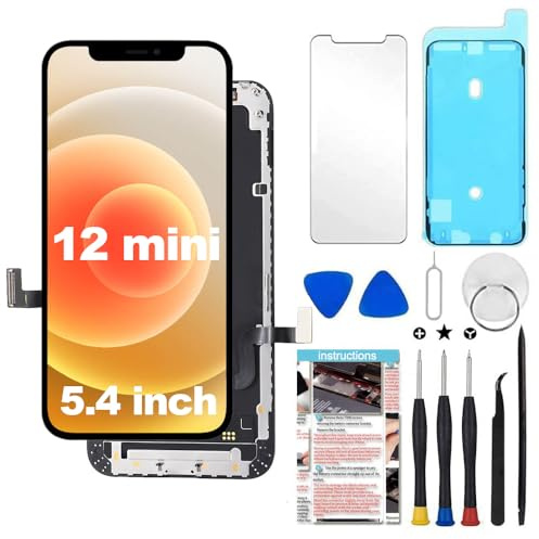 TSIOFO Écran pour iPhone 12 Mini 5,4 Pouces,LCD Display pour iPhone 12 Mini Ecran Tactile Digitizer Assembly avec Kit De Réparation Complet + Protecteur D'écran,Modèle A2176, A2398, A2399, A2400