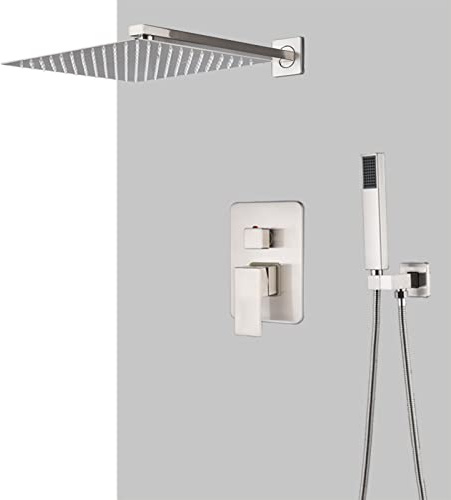 Système de douche, ensemble de robinetterie de douche encastré, ensemble de mitigeur de douche mural en laiton brossé avec douchette à main et pommeau de douche cascade, design moderne