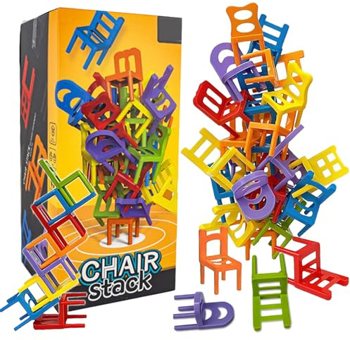 Eymobad 42 pezzi gioco per sedie impilabili, mini sedie di equilibrio, giocattolo impilabile, gioco di torre impilabile, gioco di stacking per bambini, sedia impilabile per feste con più giocatori