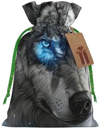 Bolsas de regalo de Navidad con estampado de lobo de ojos azules, saco festivo de Navidad, fiesta de cumpleaños, embalaje de regalo