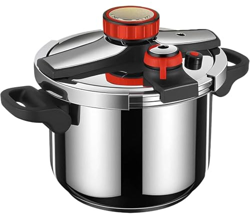Stainless Steel Pressure Cooker - Dual Handles, Adjustable Pressure, One-Hand Locking, Works on All Cooktops Including Induction