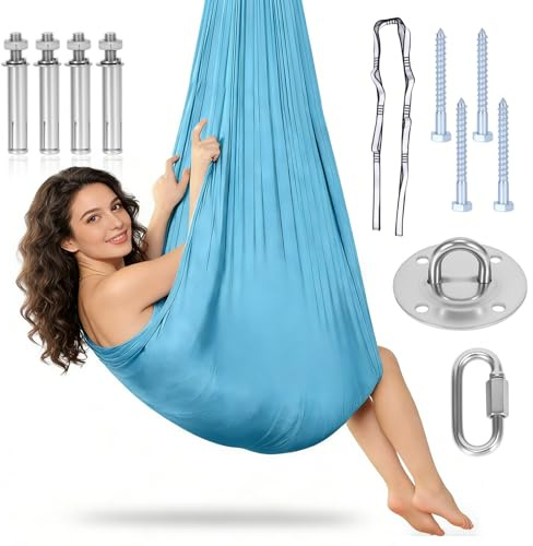 Hamaca De Yoga Aéreo, Columpio De Yoga Aéreo, Capacidad Máxima 200 Kg, Transpirable Y Resistente, Hamaca De Aéreo Para Adultos, Práctica Antigravedad(azul)