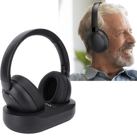 LICAEVEY Auriculares Inalámbricos para TV, 2.4G Bluetooth 5.3 con 50 Horas de Reproducción, Base de Carga, Conexión Auxiliar óptica para Personas Mayores, Padres Mayores, Ver TV (Enchufe de la UE)