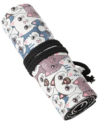 Organizador De Envoltura Lápices Con 12/24/36/48/72 Agujeros Rollo Bolígrafos Lona ​​estuche Lápices Gatos Encantadores Suministros Escolares Para Artistas