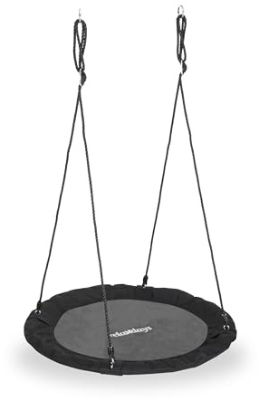 Relaxdays Nestgunga, utomhusgunga för barn och vuxna, Ø 110 cm, upp till 100 kg, rund, tallriksgunga, svart