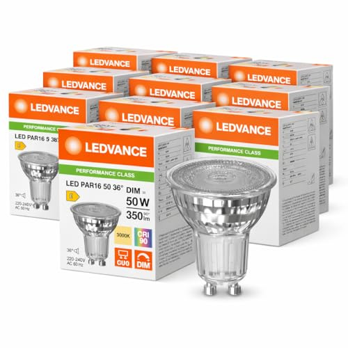 LEDVANCE 10x LED PAR16 Spot, GU10, 3.7W, Warmweiß 3000K, Dimmbar, 350lm, 36° Abstrahlwinkel 10er SPARPACK