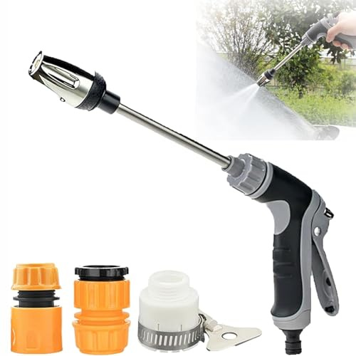 Power Jet Hochdruckpistole, Hochdruck Power Wasserpistole Für Gartenschlauch, Verstellbarer Gartenschlauch Original mit Zubehör, Ideal Für Autowäsche, Garten & Terrasse (B)