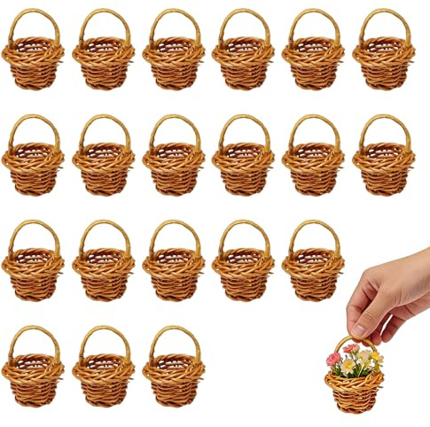 Junhonze 20 StüCk Kleiner Korb Mit Henkel - BlumenmäDchen Korb - Mini Korb | Kleine Weidenkorb KöRbchen Aus Kunststoff, Geeignet FüR Partydekoration, Hochzeitstischdekoration, Basteldekoration