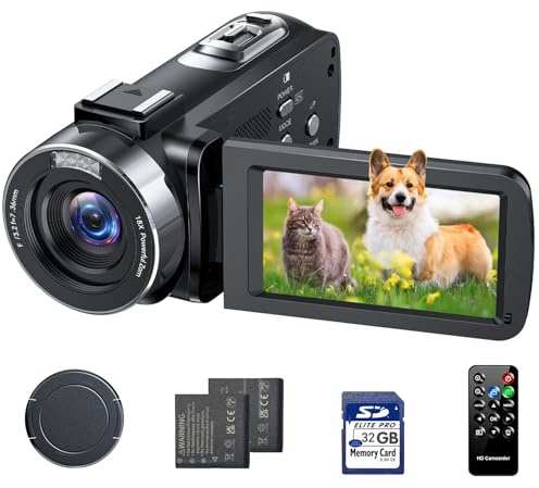 FIREFOTO 4K Video Camera Camcorder, 42MP Vlogging Camera for YouTube, 18X Digital Zoom Cam corder, 3.0 270° Rotating Screen, Webcam Function, 32GB SD Card, 2 Batteries, Remote Control