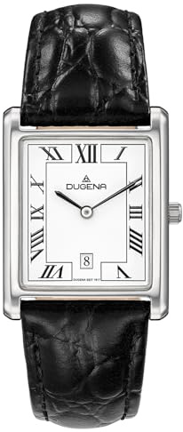 DUGENA Unisex-Armbanduhr 4460699 Quadra Classica, Quarz, weißes Zifferblatt, Edelstahlgehäuse, gehärtetes Mineralglas, Lederarmband, Dornschließe, 3 bar