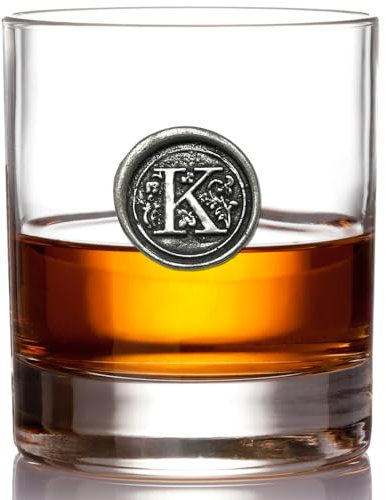 English Pewter Company Bicchiere da 11 once in vetro di whisky con monogramma iniziale - Regalo personalizzato con la scelta iniziale (K) [MON111]