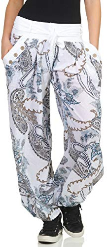 Malito Pantalón Estampado Yoga Pantalón-Anchos 3485 Mujer (Blanco)