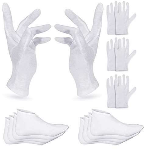 4 Pairs Moisturising Gloves and 4 Pairs Socks Nabance Moisturising Cotton Gloves Moisture Socks White Hand Gloves for Dry Hands Skin Care and Foot Spa(8 pairs/16pcs)