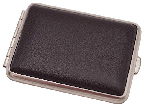 GERMANUS Pillendose Etui, Made in Germany, Kleines Rind Pillenbox für Tabletten, Stahl mit braunem Leder, für Tabak Schnupftabak - Braun