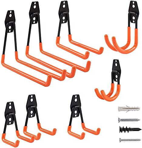 Gainwin Garage Hooks, Steel Heavy Duty Garage Storage Hooks, Utility Double Hook, Shed Storage Wall Mount Hooks for Organizing Home, Chair, Ladder, Bike, Power Tools, Bulk Item (Pack of 8)