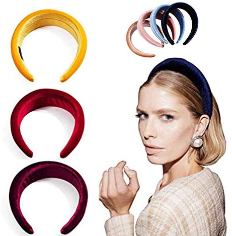 3 St Gepolsterte Stirnbänder für Damen Mädchen Dicke Samt Kopfbänder Mode Haarbänder Vintage 5cm Breite Haarbänder Haarreifen DIY Haarschmuck Kopfbedeckung (Farbe Zufällig)