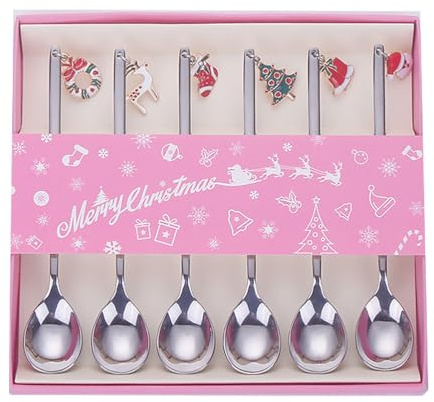 6pcs Weihnachtsgeschirr Latte Macchiato Löffel: Weihnachten Löffel Set Edelstahl Dessertlöffel Kaffeelöffel Weihnachten Teelöffel Eislöffel Mischlöffel Trinken Für Küchengeschirr