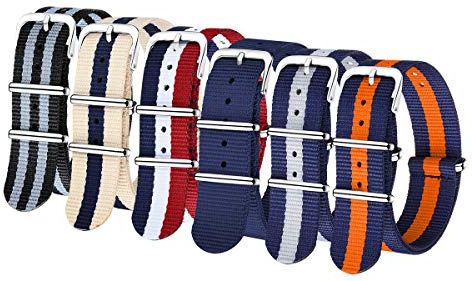 CIVO NATO Correa 6 paquetes 16 mm 18 mm 20 mm 22 mm 24 mm Bandas de reloj de nailon balístico Correas Hebilla de acero inoxidable con barra de resorte y herramienta de pasador de enlace
