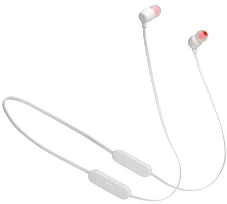 JBL Tune 125 - Auriculares intraurales inalámbricos Bluetooth con micrófono/Control Remoto de 3 Botones y Cable Plano, Color Blanco
