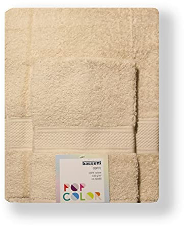 Bassetti - Coppia Asciugamani Da Bagno Viso e Bidet Asciugamano con Ospite | 60x110 + 40x60 cm | Col. 30 - Beige