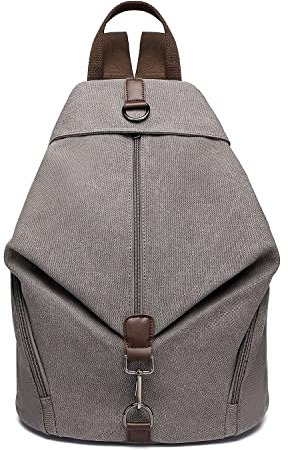 KONO Rucksack Canvas Daypack Damen Rucksäcke Vintage Umhängetasche Groß Schulterrucksäcke Reisetasche für Reise Outdoor Schule Grau