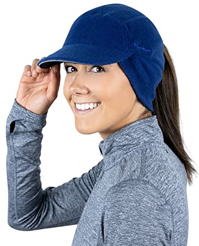 TrailHeads Fleece Sport Mütze Damen - Pferdeschwanz-Wintermütze mit reflektierendem Rand