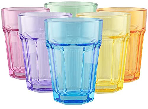 TREND FOR HOME Juego de vasos de para agua 425 ml Vasos de colores 6 vasos de colores Vasos para cócteles Vasos para agua Vasos grandes para batidos para mojito Cristal | Alva